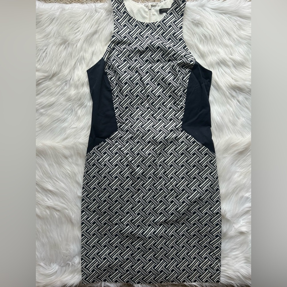 Banana Republic Geometric Print Sheath Dress Navy White Colorblock Work Chic